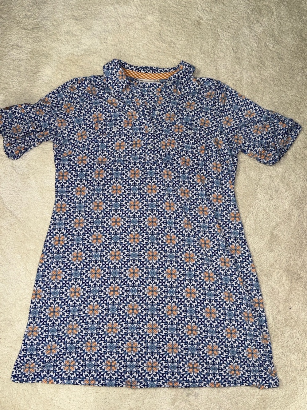 Rafaella Blue and Orange Floral-Print Shirt Dress, size 1X